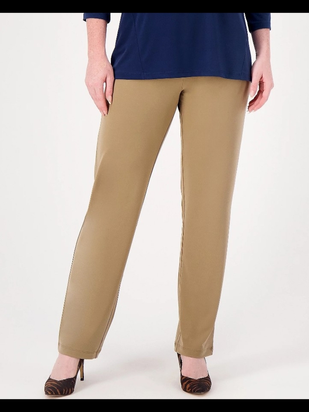 Isaac Mizrahi High Rise Straight Leg Cotton Twill Pants in Tan Women's 28W